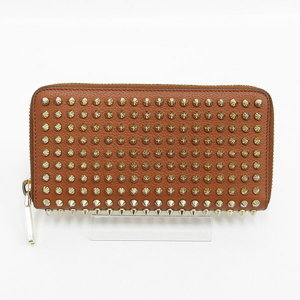 Christian Louboutin Spike Stud Panettone Round Zip Wallet Brown